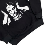 Black hoodie with white graphic of expressive face and text 'SVRNTY' on front pocket