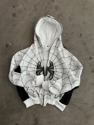 Spider Web Full-Zip Hoodie-White thumbnail 3