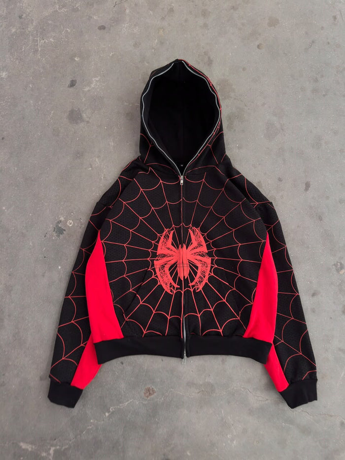 Spider Web Full-Zip Hoodie-Black